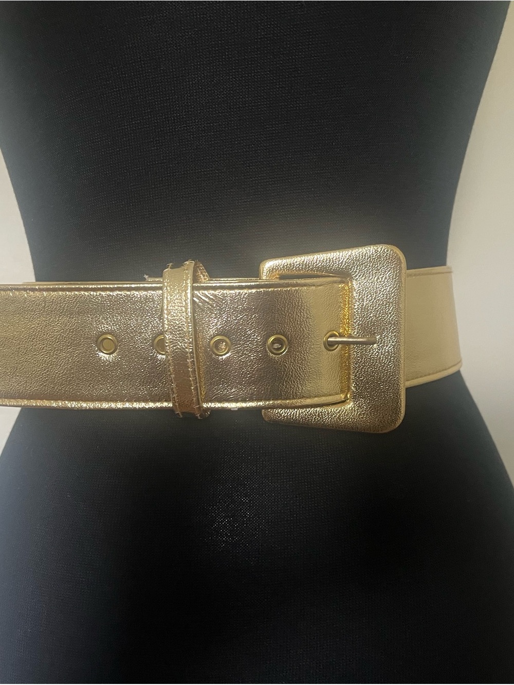 Vintage foil Wide Metallic Gold Waist Belt with Statement Buckle S